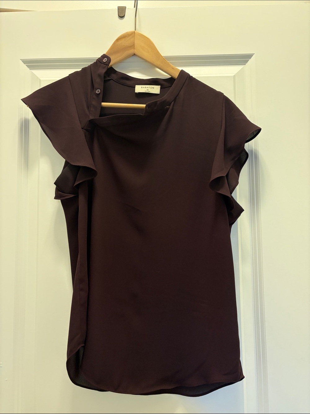 Babaton Plum Ruffle Sleeve Blouse